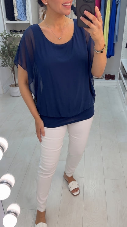 Carrin Plain Bubble Hem Chiffon Top