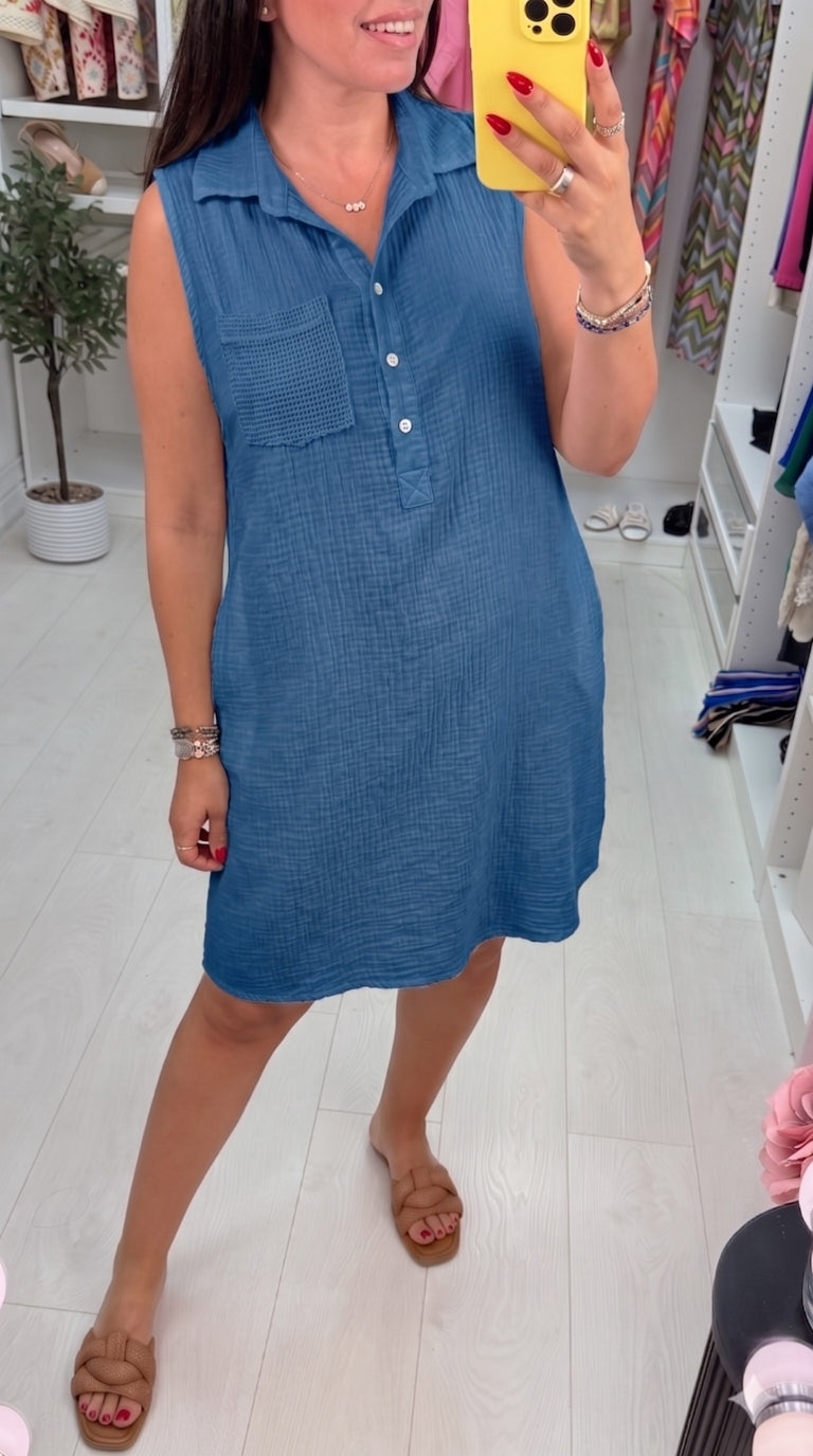 Jackie Sleeveless Cheesecloth Shirt Dress