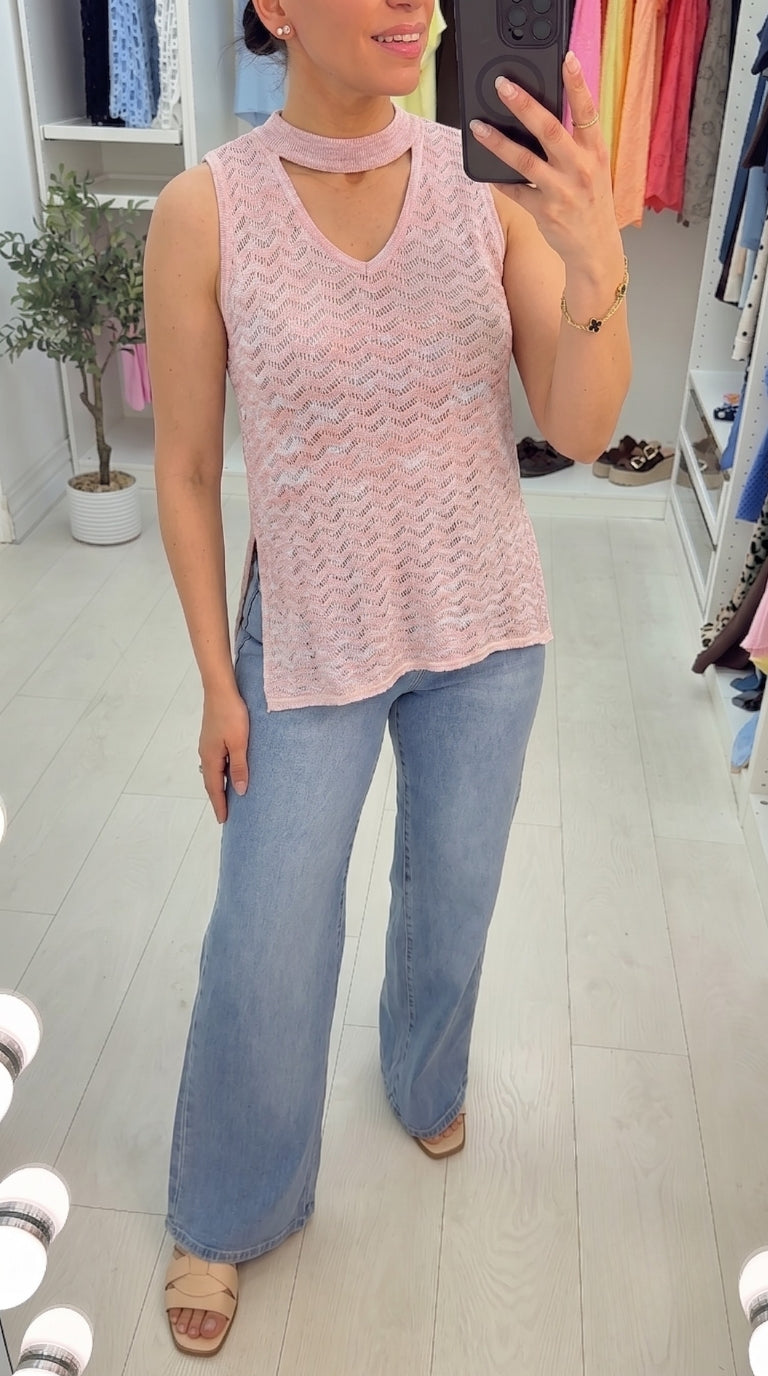 Darlia Pink Lurex Cut Out Fine Knit