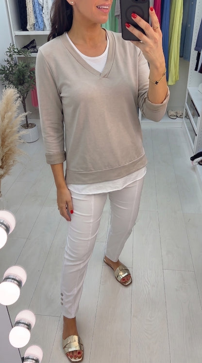 Entana Plain Double Layer V Neck Sweatshirt