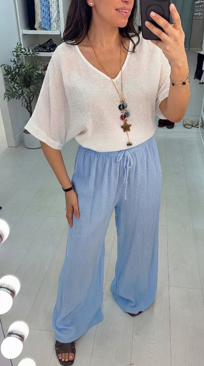 Tinsley Plain Textured Wide Leg Trousers