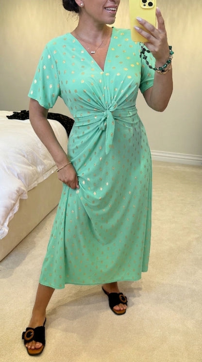 Michelle Gold Polka Print Maxi Dress