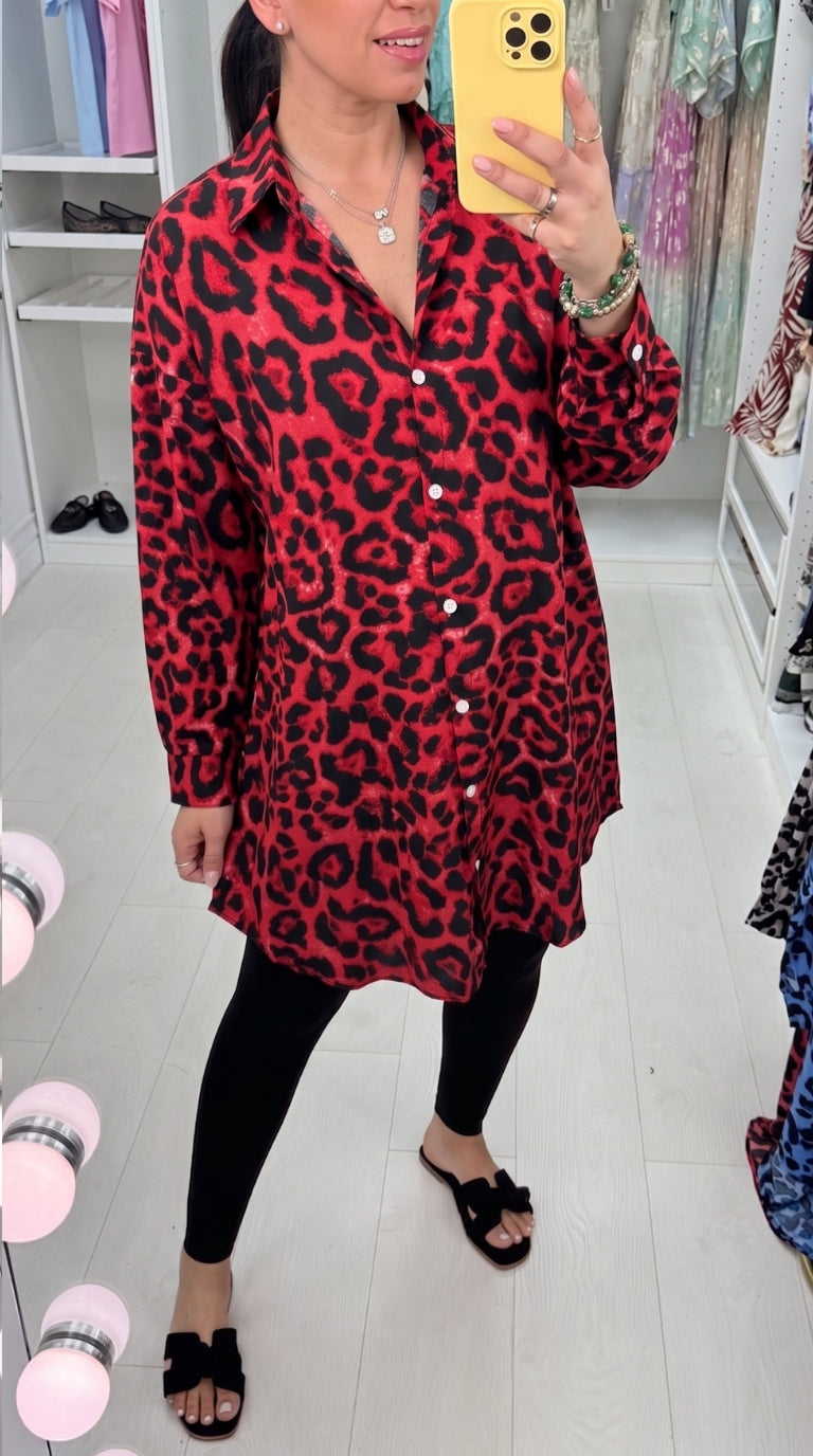 Celia Leopard Print Oversized Longline Shirt