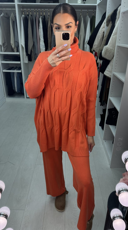 Tamia Roll Neck Cable Knit Loungewear Set