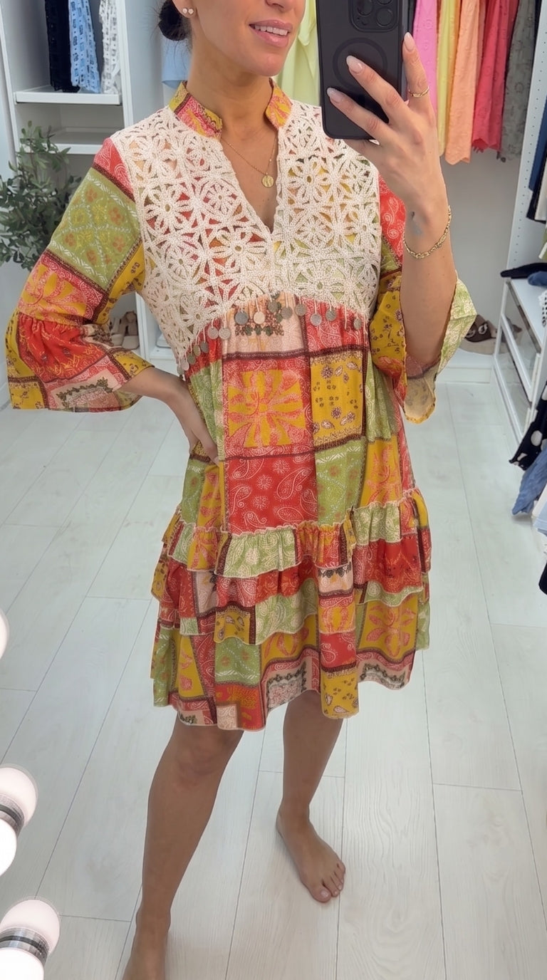 Sorrell Paisley Print Crochet Detail Smock Dress