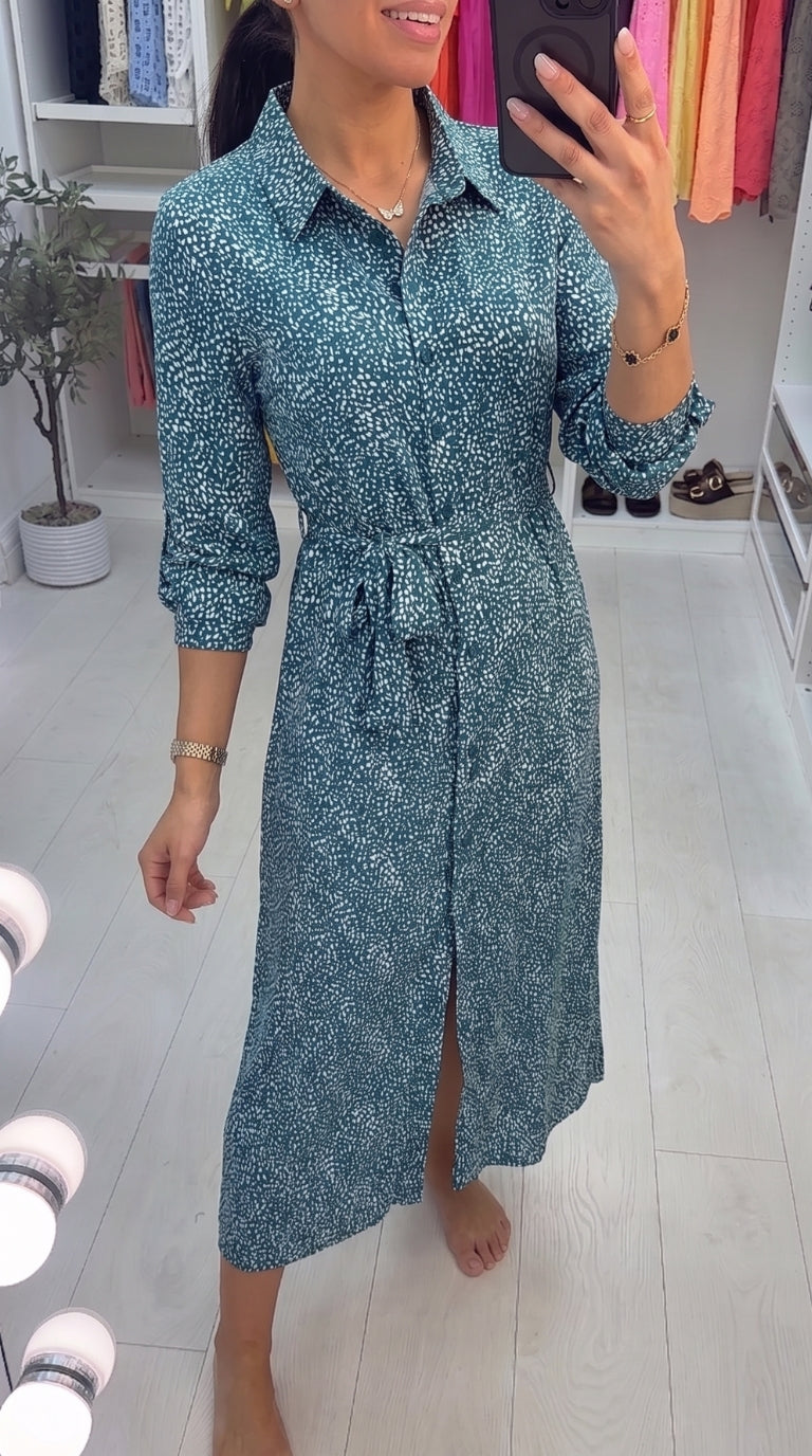 Izara Abstract Print Maxi Shirt Dress