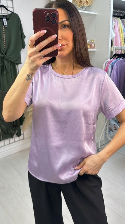 Gabby Plain Satin Short Sleeve Top