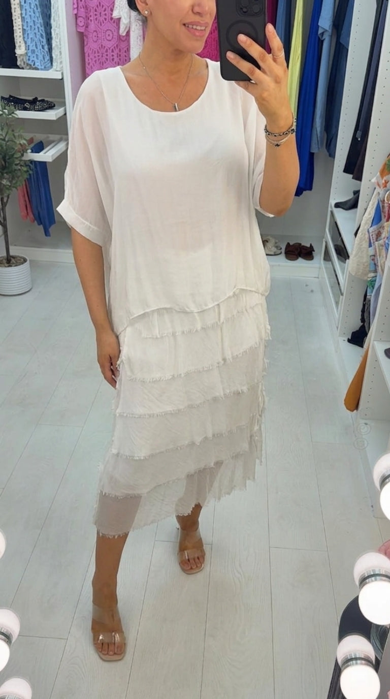 Lizzie Plain Batwing Sleeve Ruffle Dress