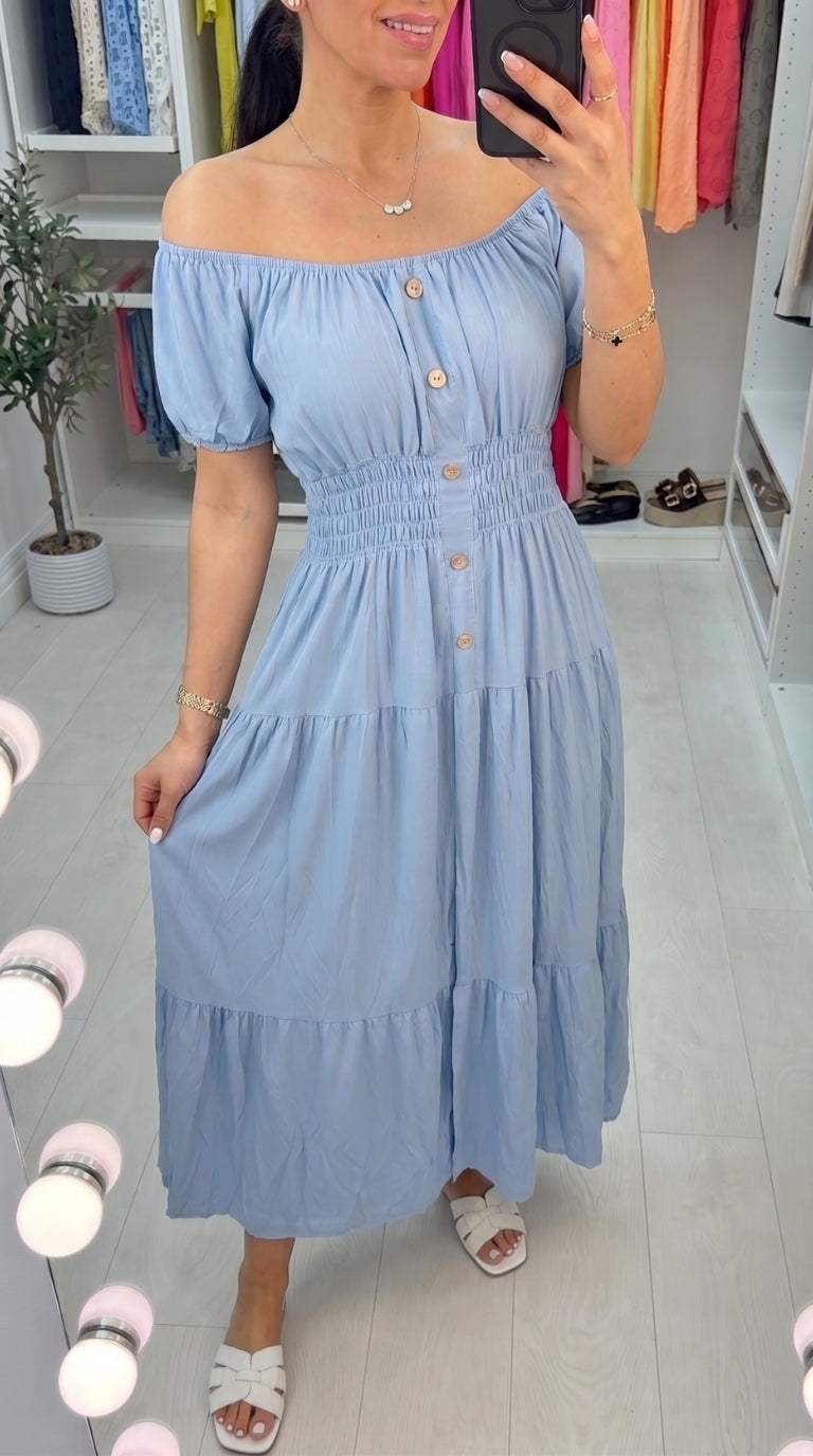 Iliana Plain Button Detail Maxi Dress
