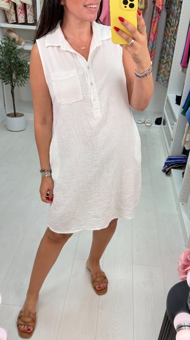 Jackie Sleeveless Cheesecloth Shirt Dress