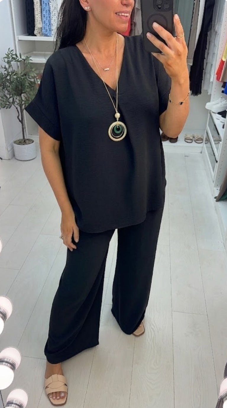 Alyssa Plain V Neck Necklace Co-Ord Set