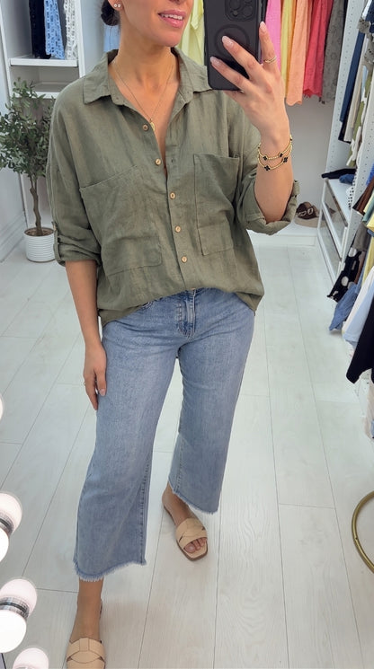 Briella Front Pocket Detail Longline Linen Shirt