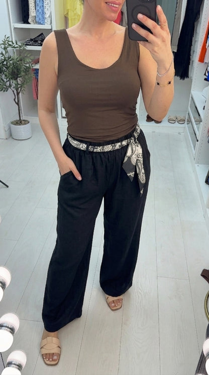 Lexley Plain Wide Loose Fit belted Trousers