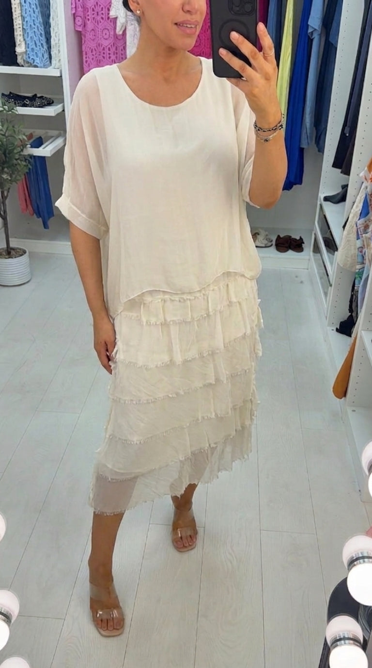 Lizzie Plain Batwing Sleeve Ruffle Dress