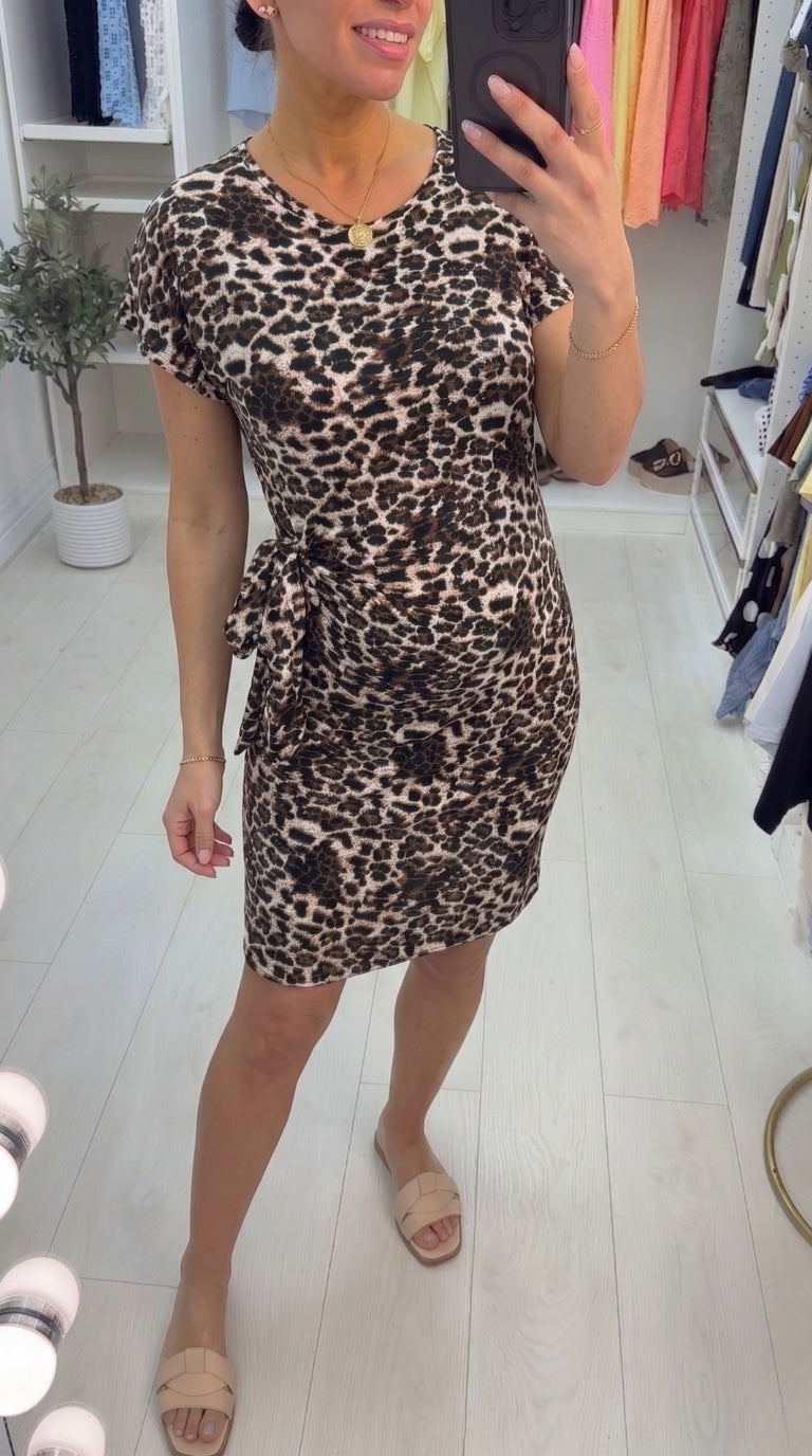 Zinara Leopard Print Tie Front Midi Dress