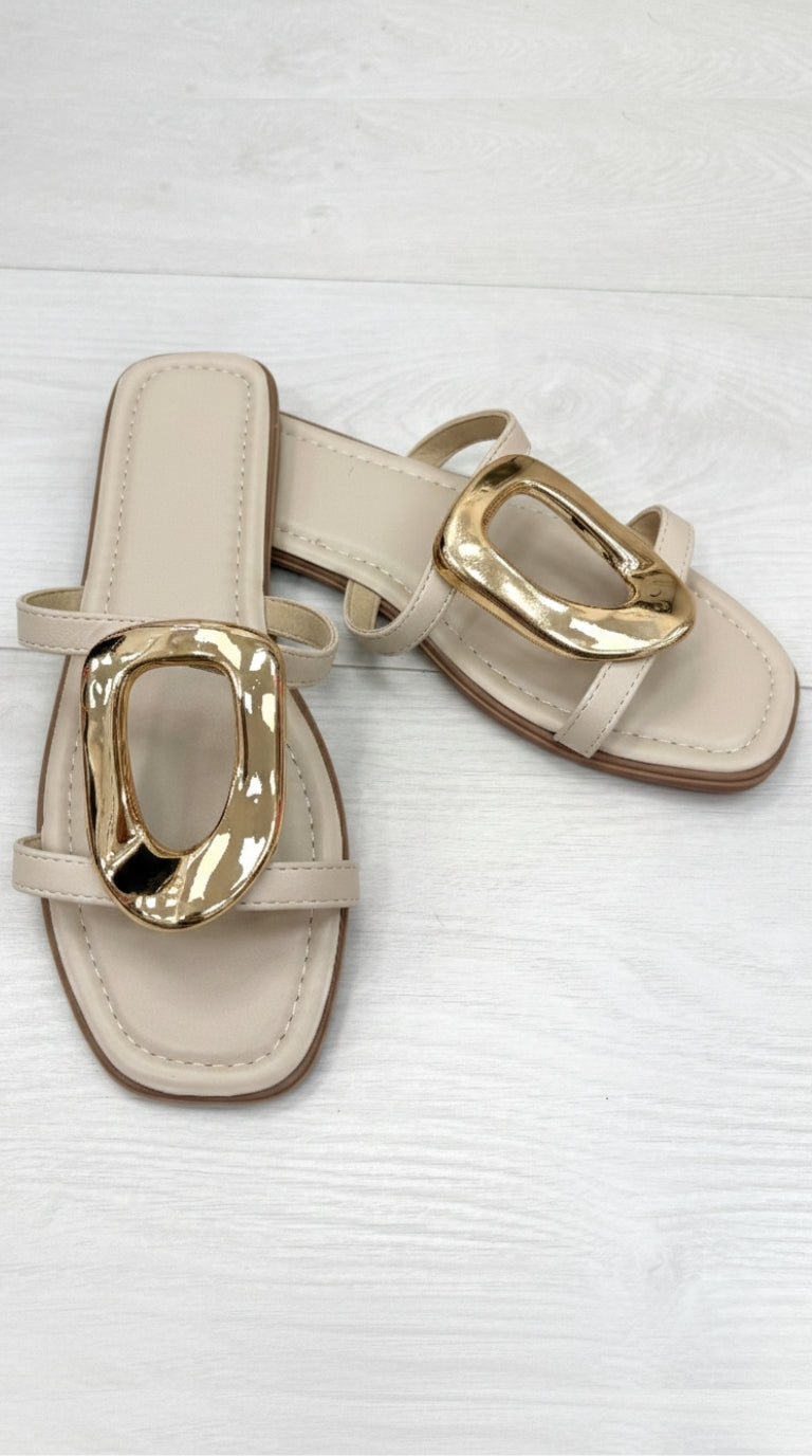 Jeana Metallic Detail Flat Sliders