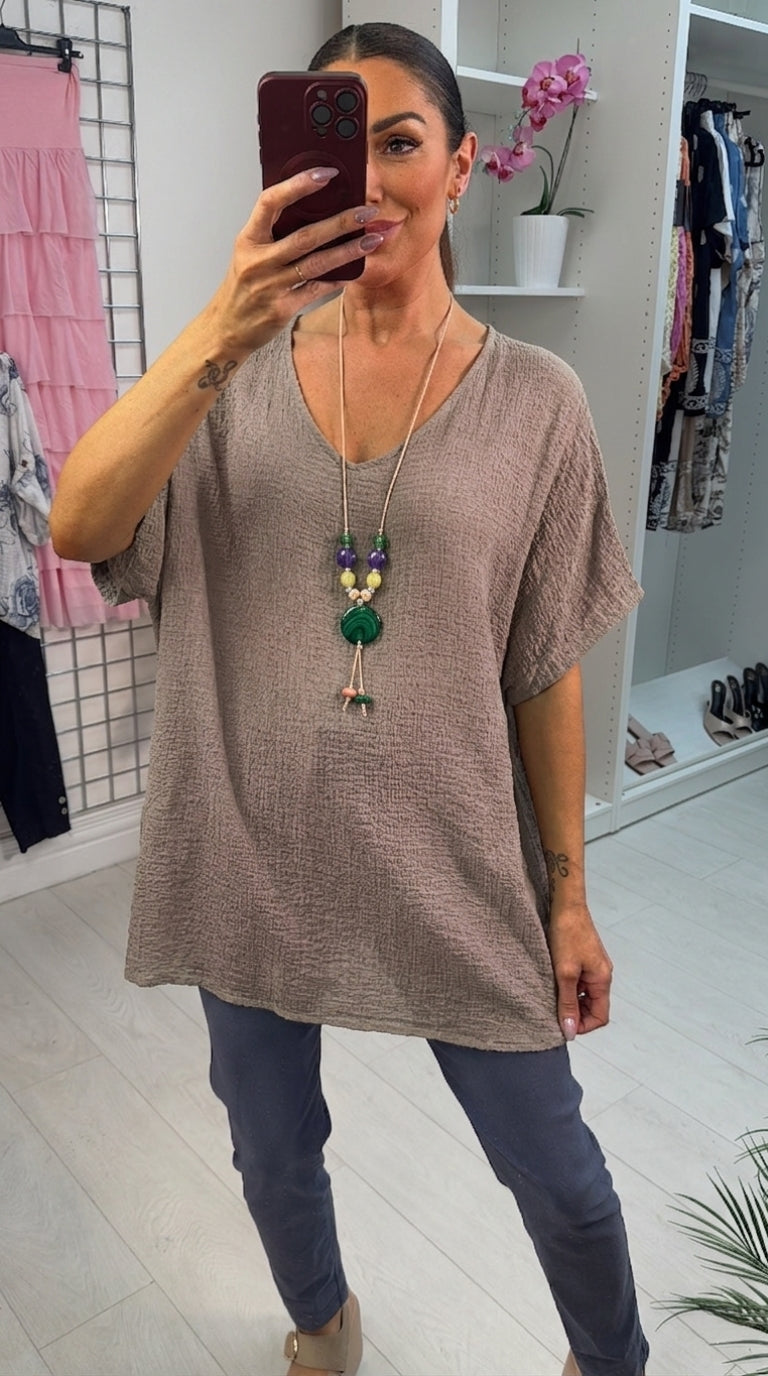 Aviana Plain Necklace Cheesecloth Loose Fit Top