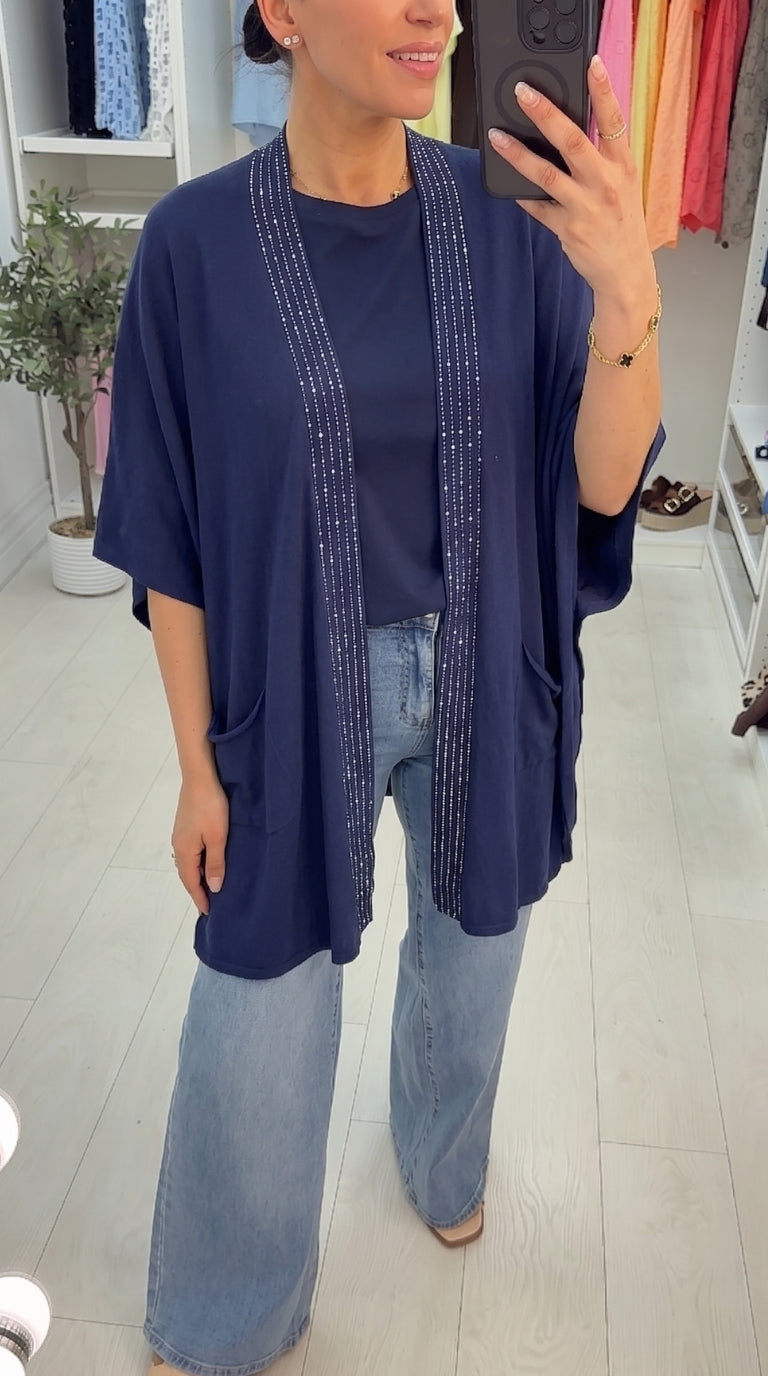 Angela Diamante Detail Button Sleeve Knitted Cardigan