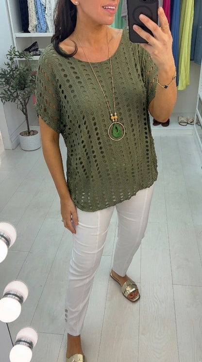 Atilla Plain Textured Bubble Hem Necklace Top