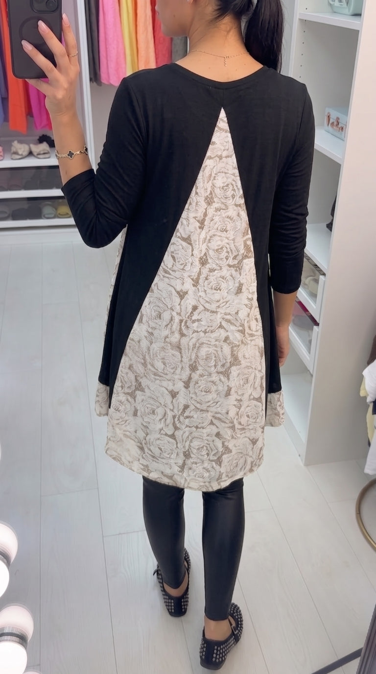 Zayn Rose Print Chiffon Back Detailed Dip Hem Top