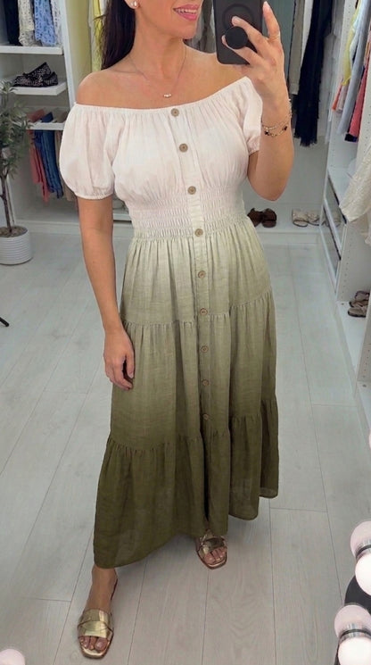 Annalisa Button Detailed Short Sleeve Ombre Maxi Dress