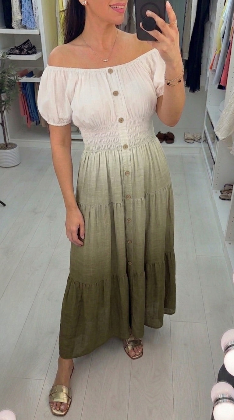 Annalisa Button Detailed Short Sleeve Ombre Maxi Dress