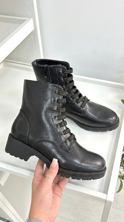 Jody Faux Leather Diamanté Chunky Biker Boots