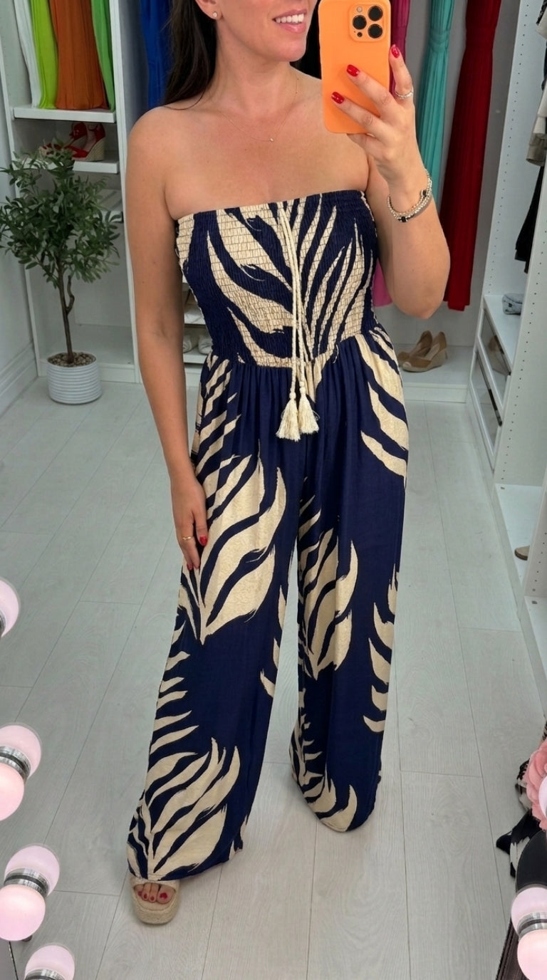 Brenna Abstract Print Elasticated Bust Bandeau Jumpsuit