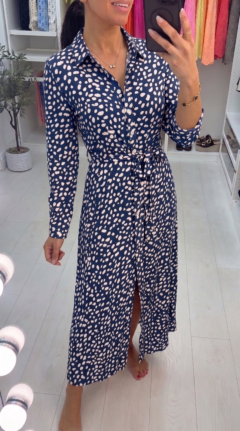 Taymer Printed Tie Waist Floaty Shirt Dress