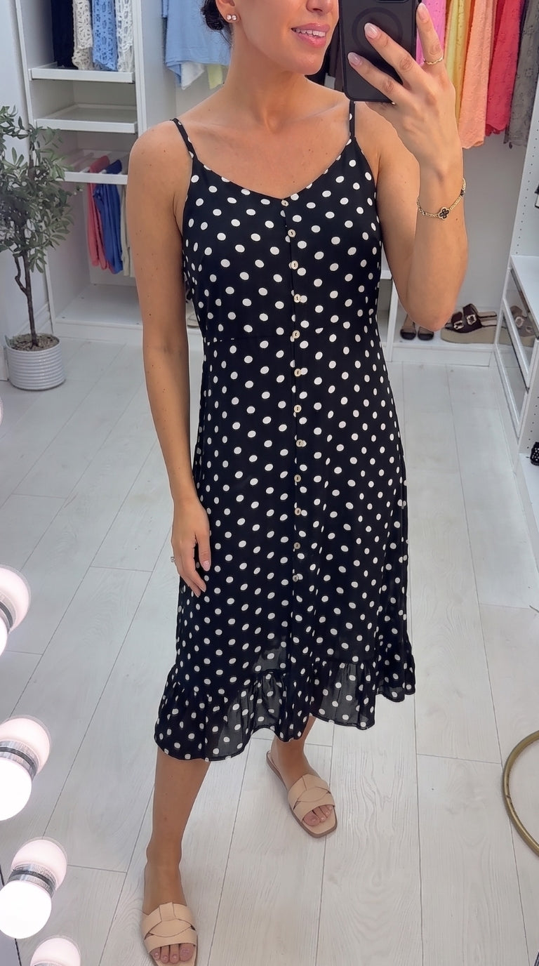 Marnel Polka Dot Button Swing Dress