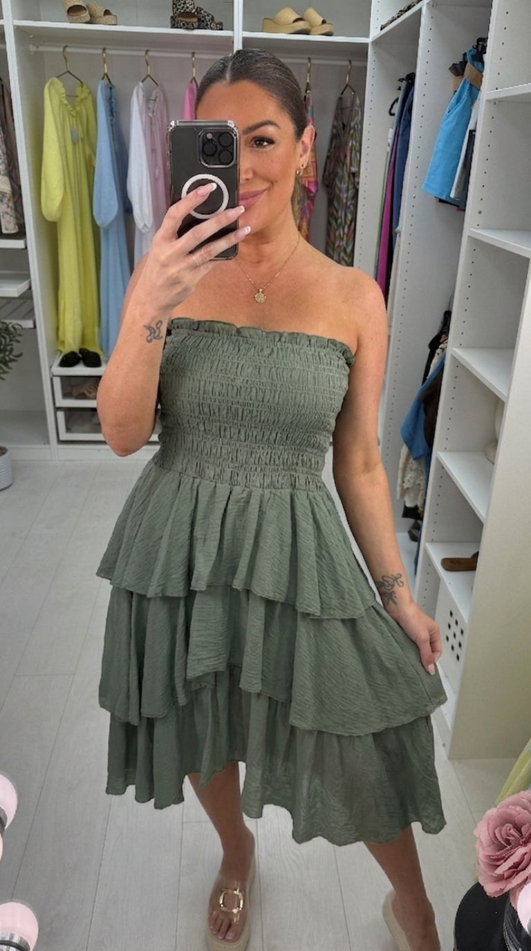 Liva Elasticated Bust Midi Ruffle Dress