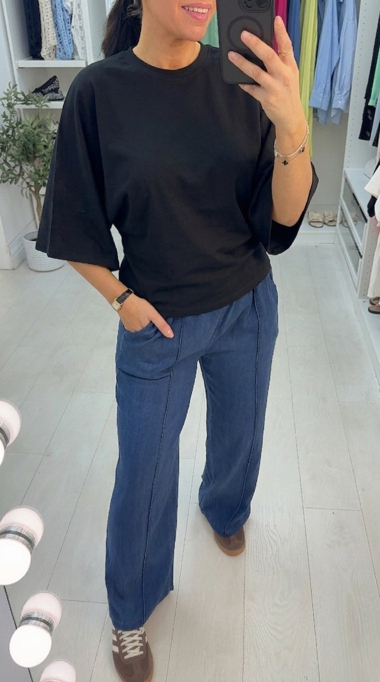 Myra Plain Cinched Batwing Sleeve T-shirt