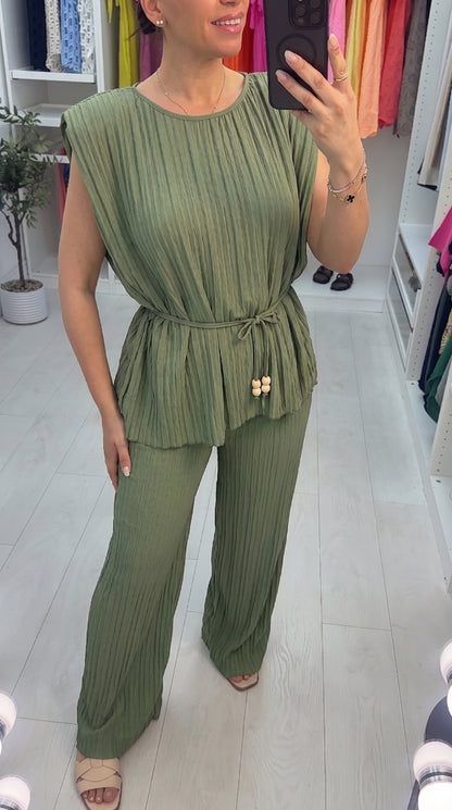 Klara Plain Pleated Tie Waist Co-Ord Set