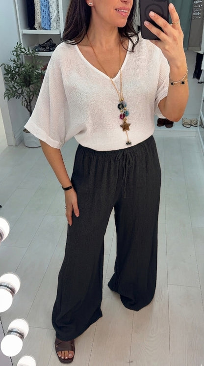 Tinsley Plain Textured Wide Leg Trousers