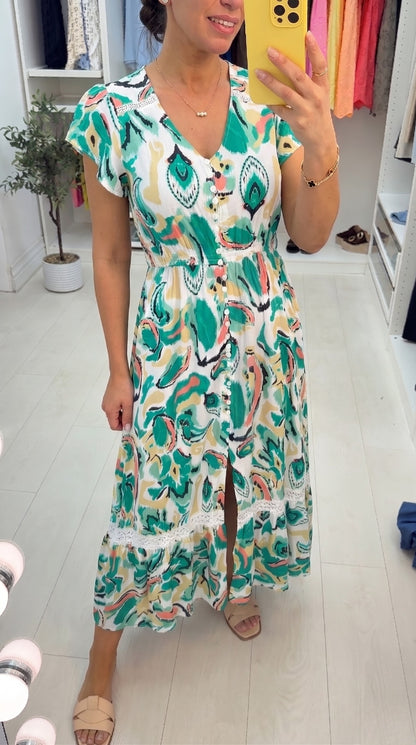 Socorra Printed Lace Detail Maxi Dress