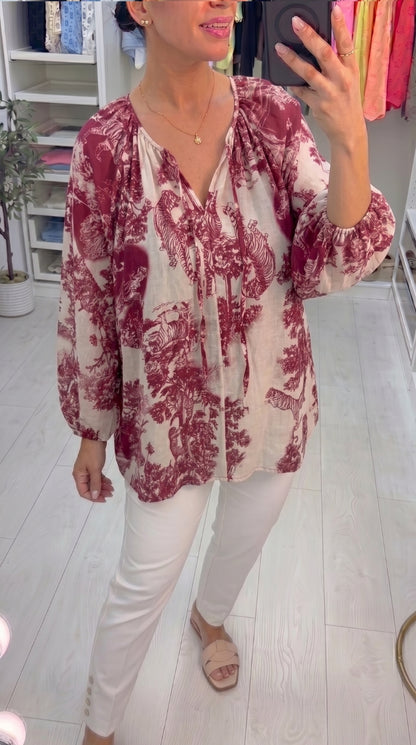 Eveline Jungle Print Loose Fit Lightweight Blouse