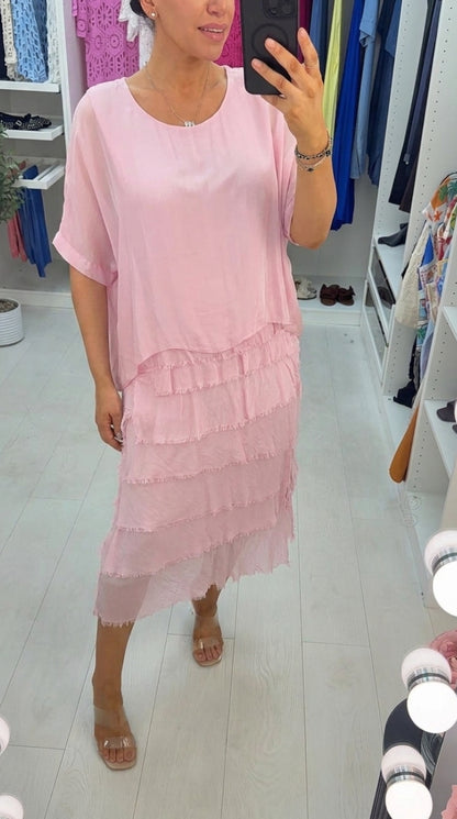 Lizzie Plain Batwing Sleeve Ruffle Dress