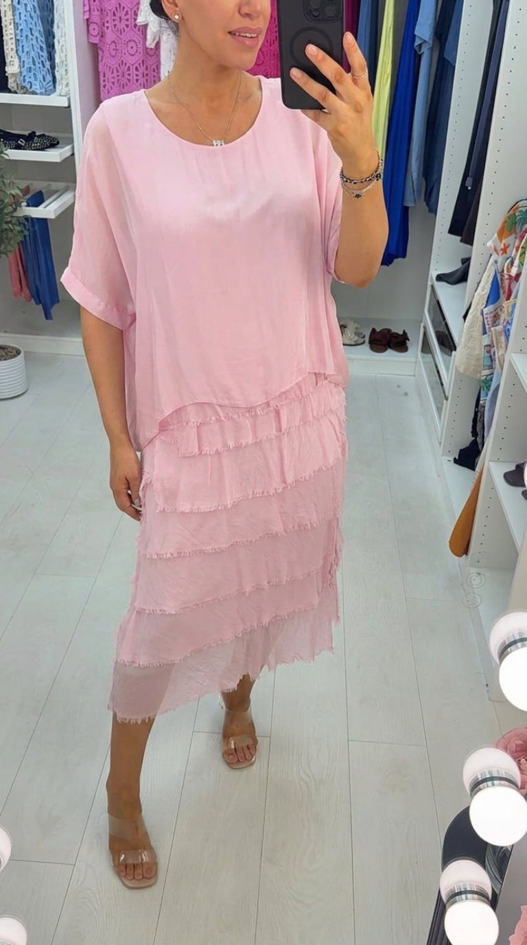 Lizzie Plain Batwing Sleeve Ruffle Dress