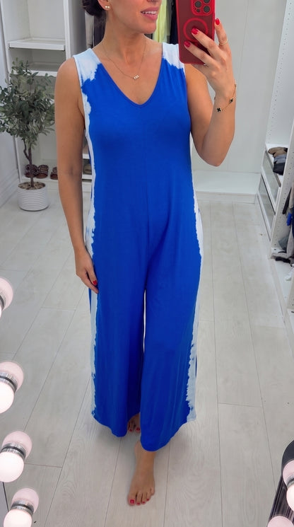 Johana Tie Dye Side Wide Leg Jersey Lounge Jumpsuit