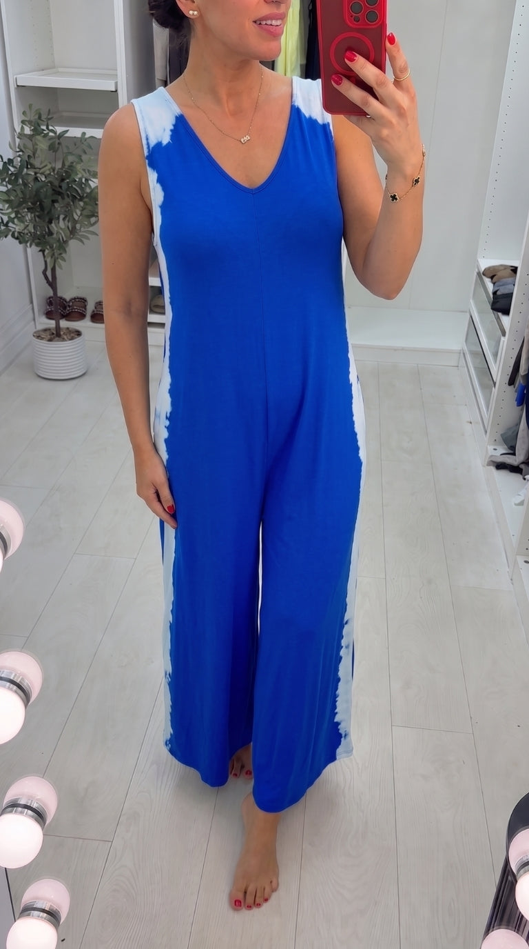 Johana Tie Dye Side Wide Leg Jersey Lounge Jumpsuit