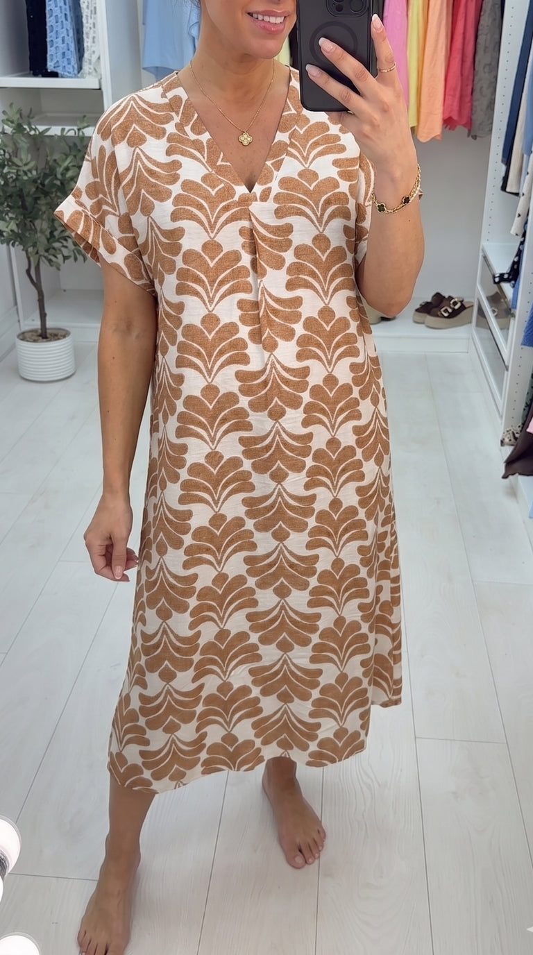 Fenella Mosaic Print Loose Fit V Neck Dress