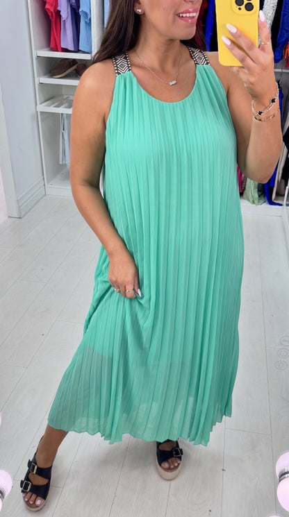 Loretta Pleated Racerback Maxi Dress