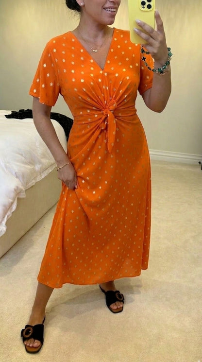 Michelle Gold Polka Print Maxi Dress