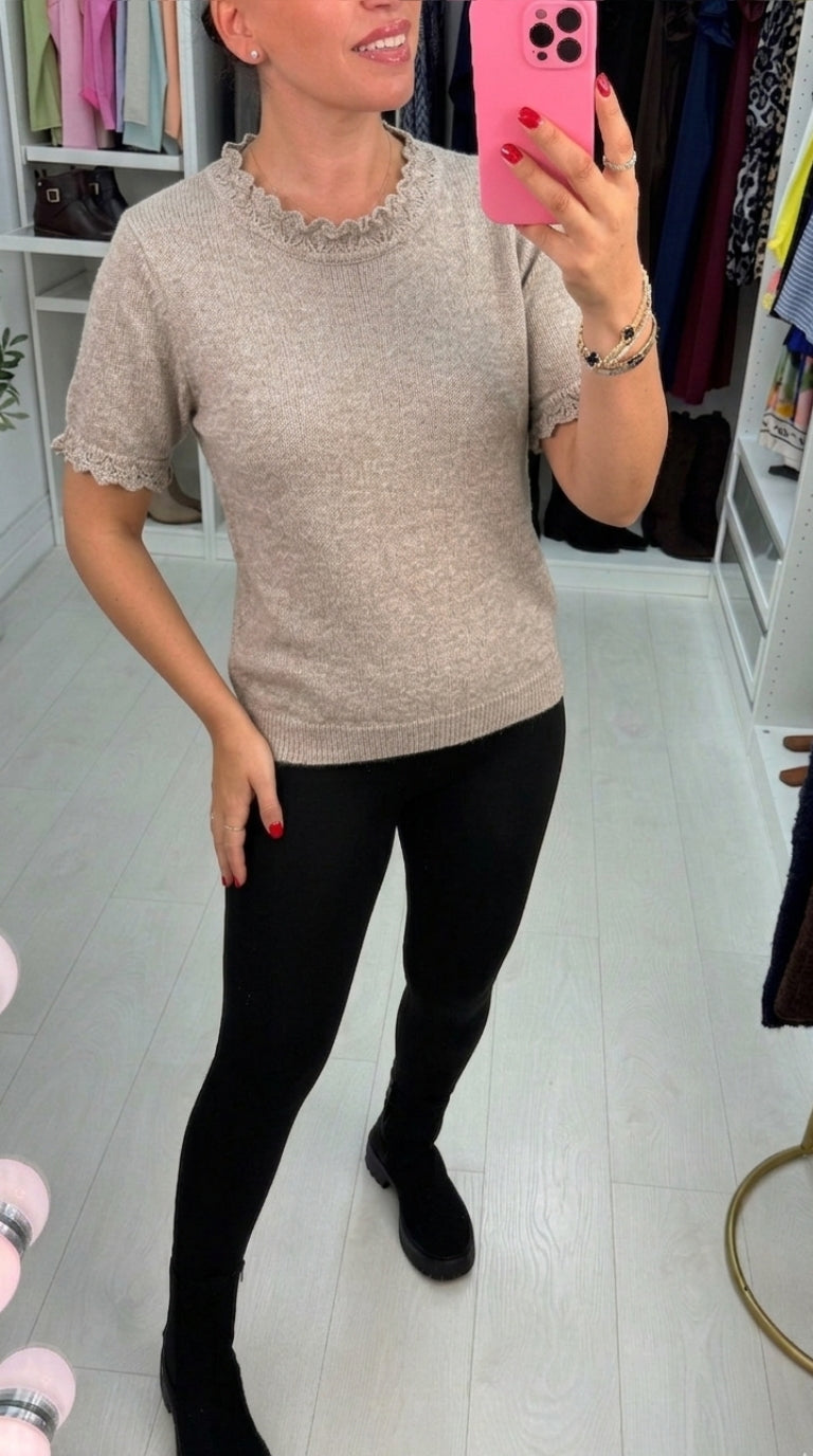 Leila Plain Ruffle Detail Short Sleeve Jumper
