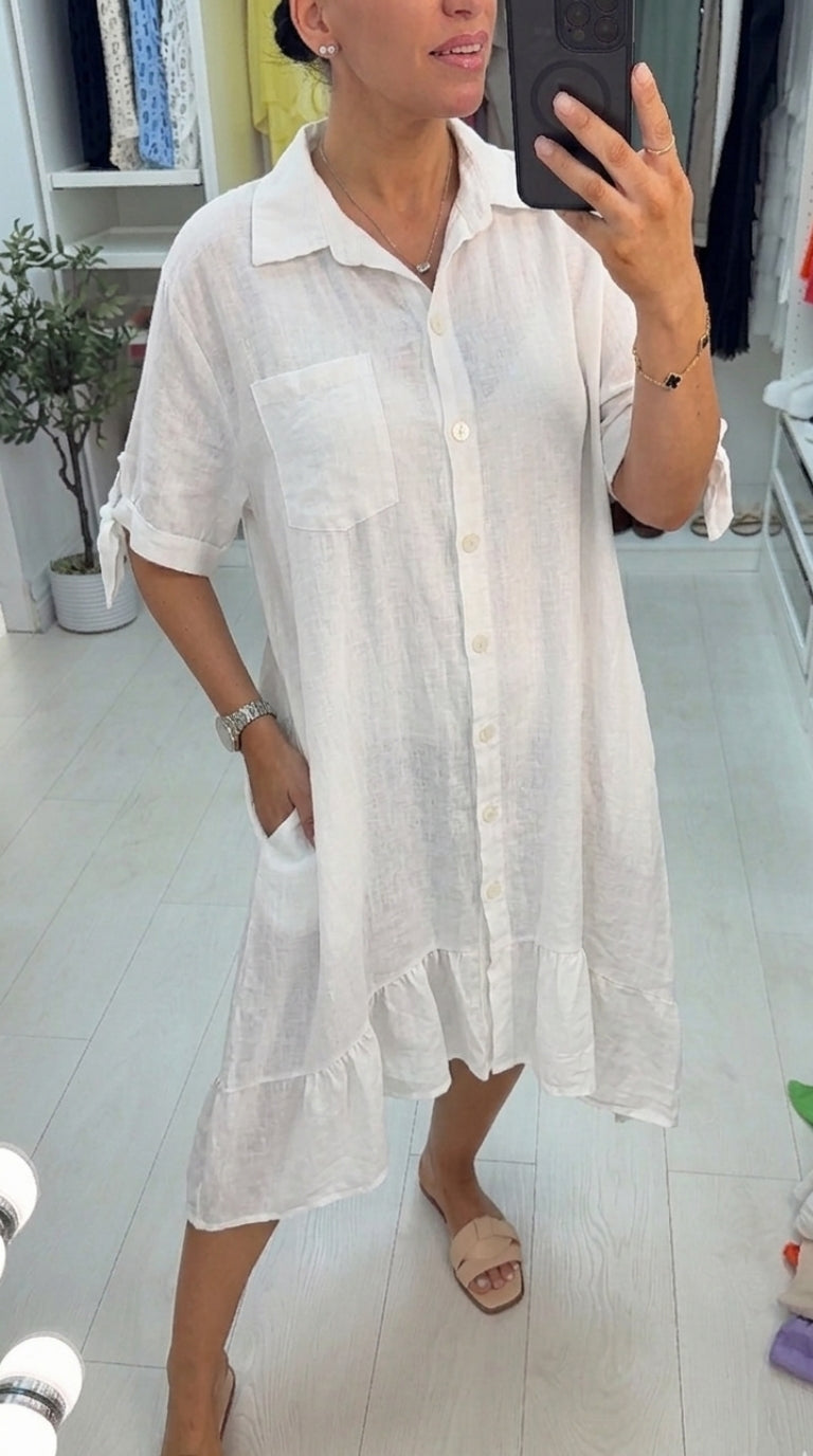 Glinda Plain Loose Fit Linen Shirt Dress
