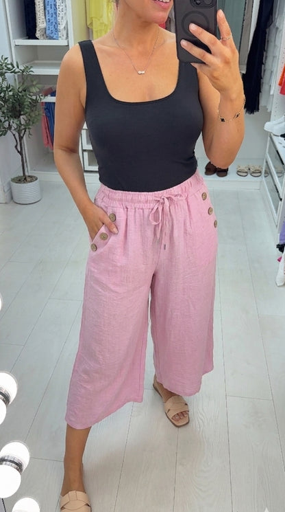 Fifi Plain Button Detailed Elasticated Waist Culottes