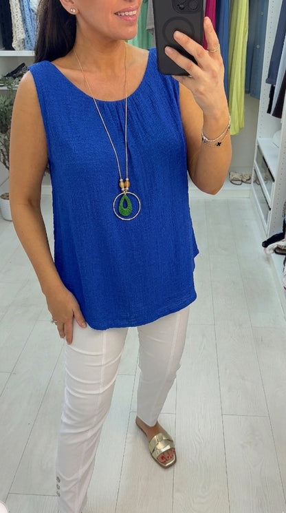 Eleni Plain Necklace Cheesecloth Top