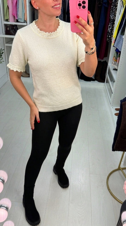 Leila Plain Ruffle Detail Short Sleeve Jumper