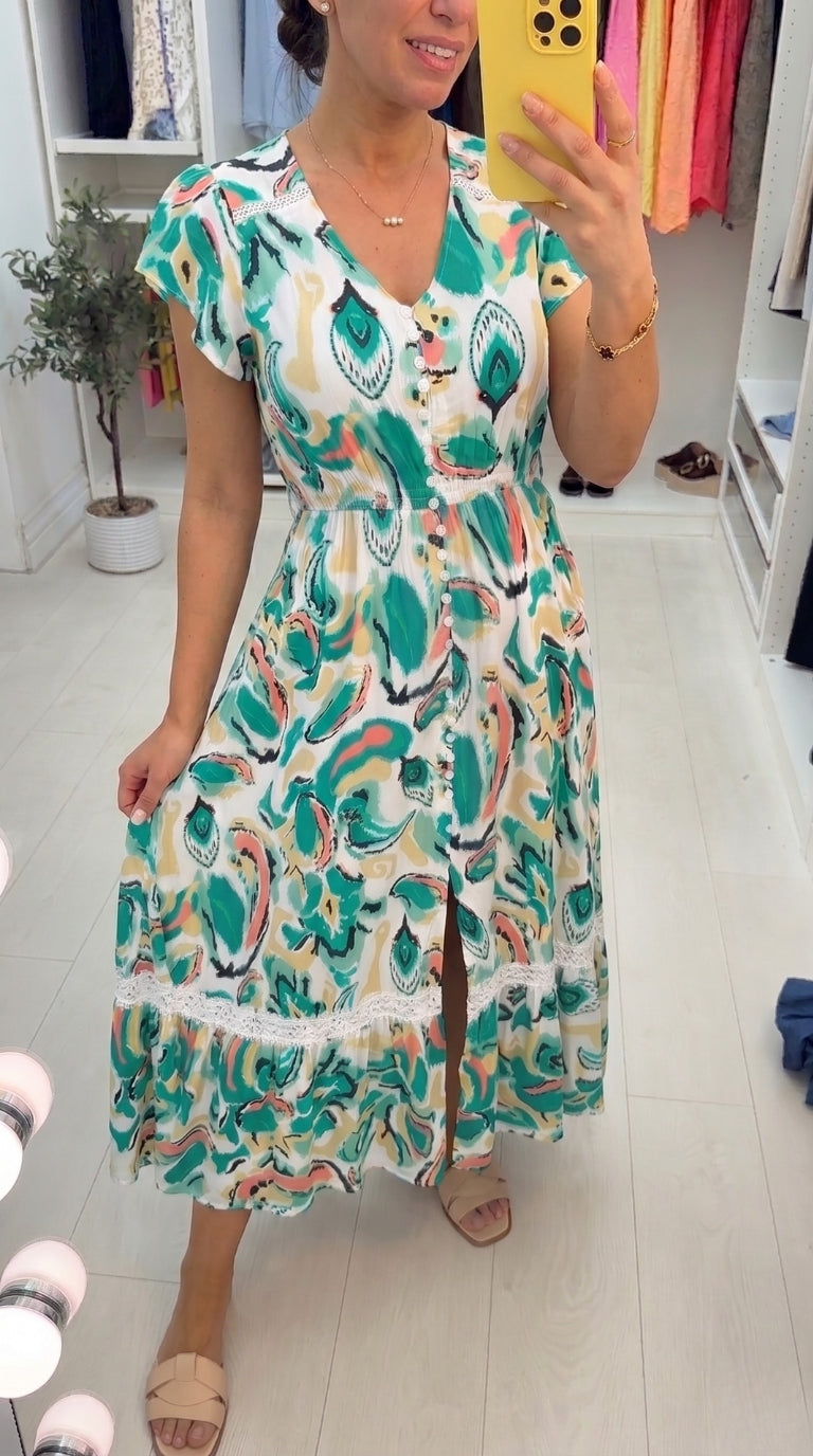 Socorra Printed Lace Detail Maxi Dress