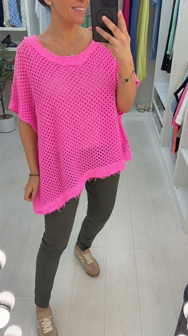 Sharina Frayed Edge Asymmetric Crochet Top